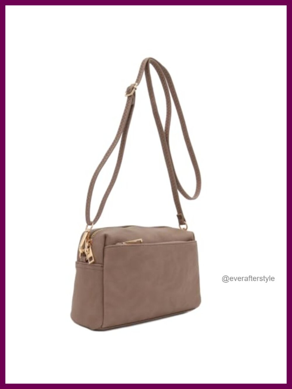 Faux Leather Triple Zip Small Crossbody Bag Adjustable Strap - Picture 3 of 6